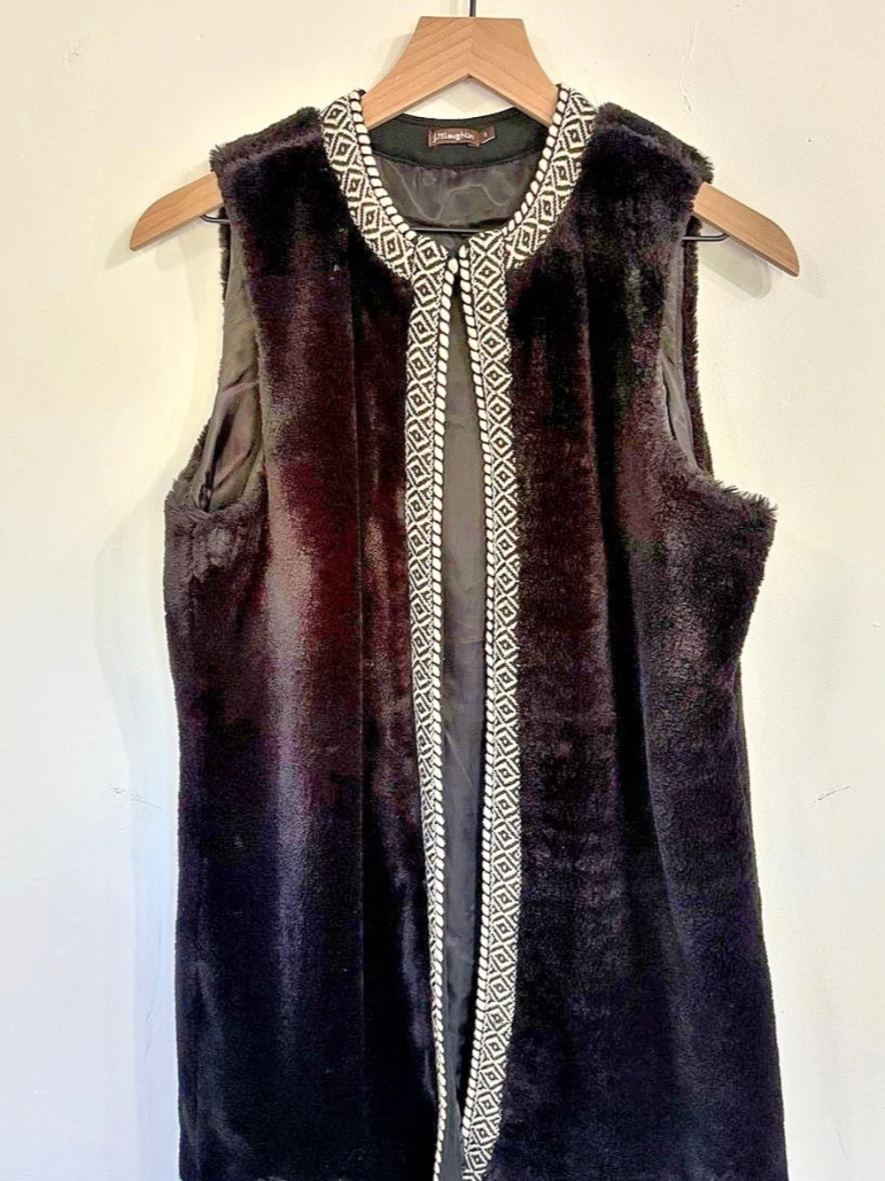 J. McLaughlin Faux Fur Trimmed Vest in Black & White Size Small